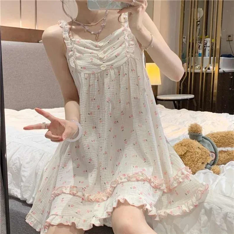 

Nightgown Women's Clothes Summer Suspenders New Thin Home Loose Cozy Simple Affordable Skinny High Quality Sophisticated Sweet