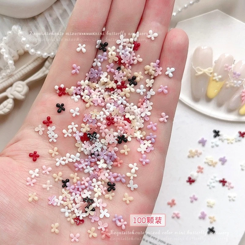

Mini Colorful Butterfly Nails Charms Kawaii 3D Resin Ribbon Parts Rhinestones Nails Decorations Korean DIY Nail Art Accessories