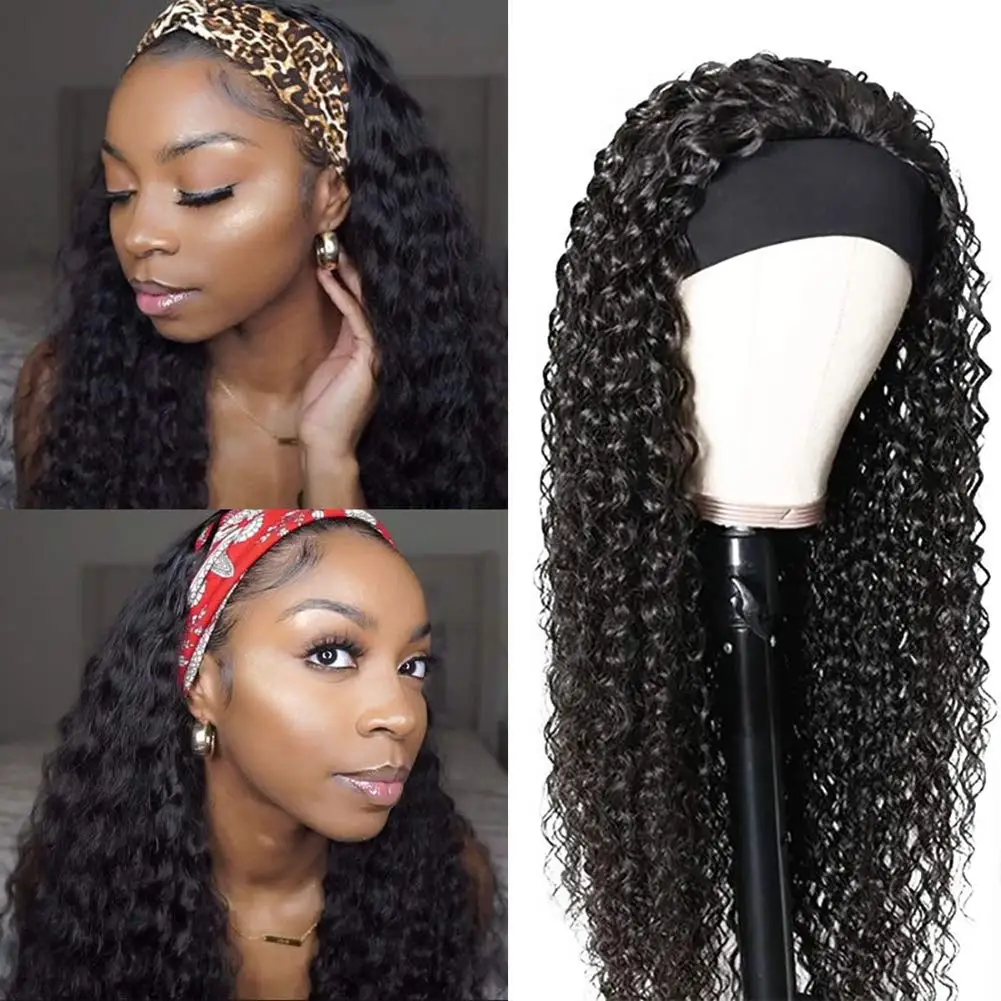 Headband Human Hair Deep Wave Wigs Brazilian Beginner Friendly Deep Wave Wigs Machine Made for Women Natural Color 180% Density