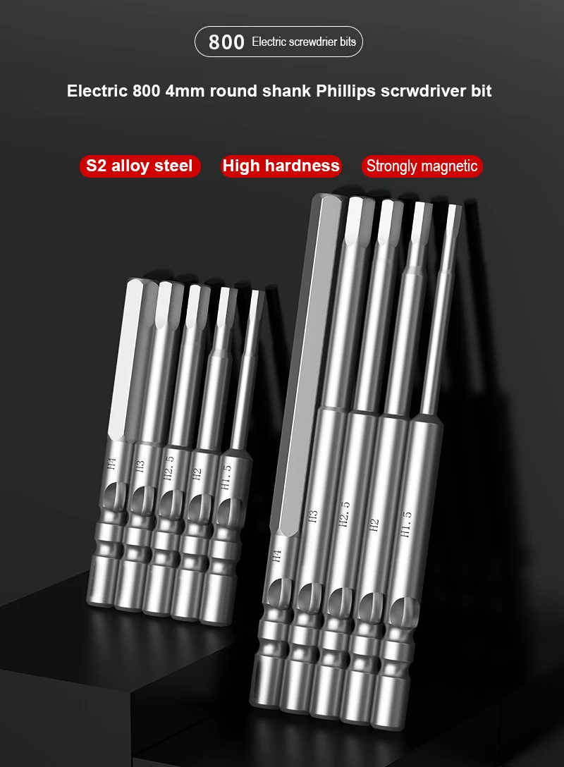 

10pcs/Lot Magnetic Hexagon Screwdriver Bit S2 Steel 800 4mm Round Shank Screw Drive Power Drill Bit 40mm 60mm H1.5 H2 H2.5 H3 H4