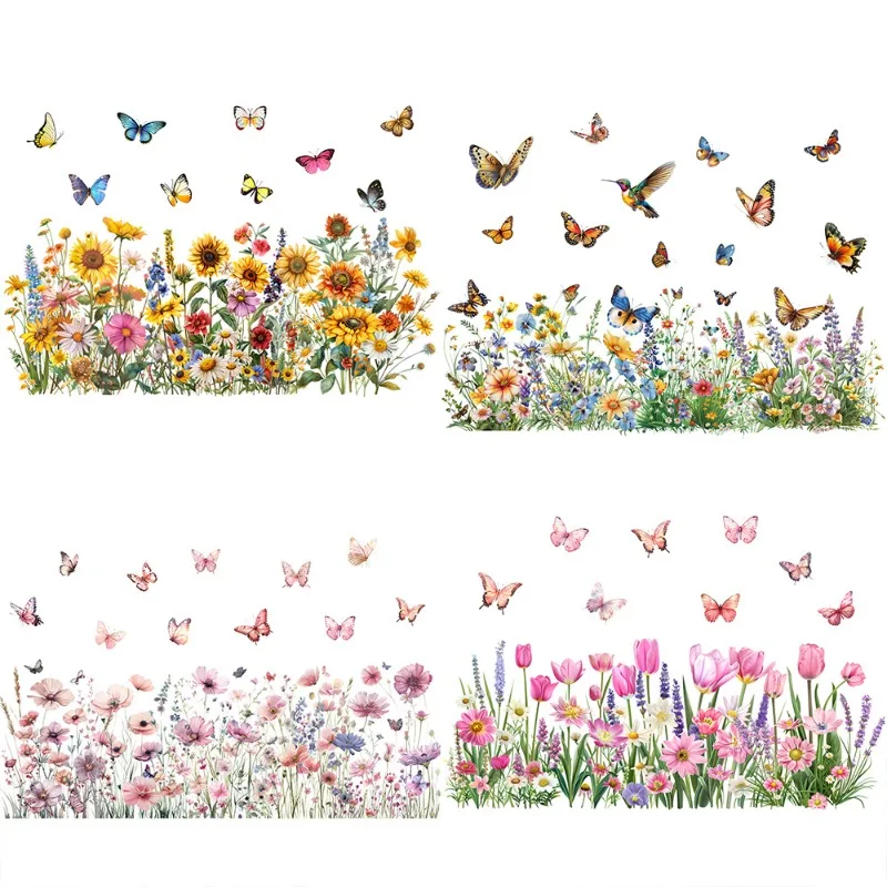 Pegatinas de vinilo de cristal para puerta, ventana, paredes, adhesivo estático para decoraciones del hogar, girasol, mariposa, flores, hierba, extraíble