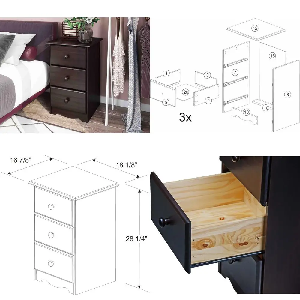 منضدة من الخشب الصلب بثلاثة أدراج من Palace Imports Java، 28 ارتفاعًا × 18 عريضًا × 16 عميقًا، تتطلب التجميع #1