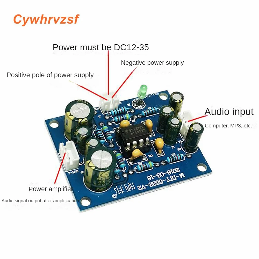 NE5532 Pre-Amplification Tone Board Front Board Exchangeable Op Amp Single Power Supply DC12-35V