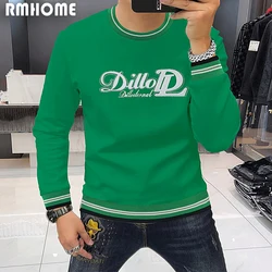 Green Mens Sweater Rhinestone Decorate Male Hoodies Versatile Man Top Winter Trend Causal Slim Fashionable Retro Men's Clothing