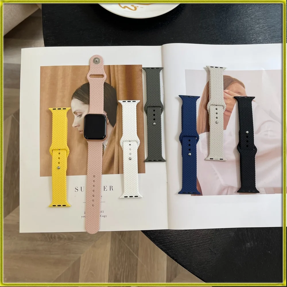 

Совершенно новый ремешок для часов Apple Watch iwatch 1/2/3/4/5/6/7 с тканым узором, мягкий силиконовый ремешок для спорта и отдыха для iwatch123456se