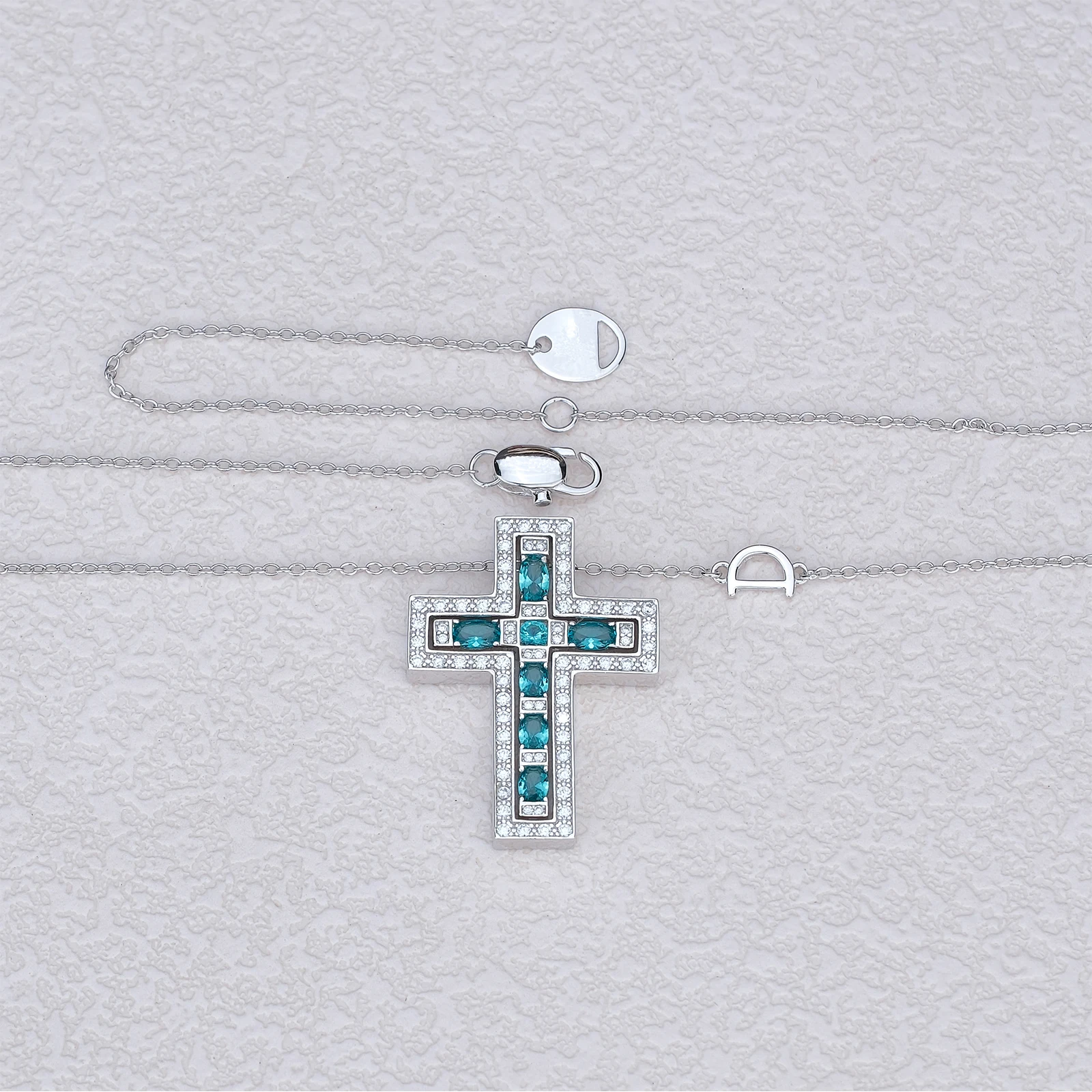 S925 sterling silver Crosses necklace 38*26mm,design highlight is the inlay of rare Paraiba tourmaline,Length 45 50 55 60cm