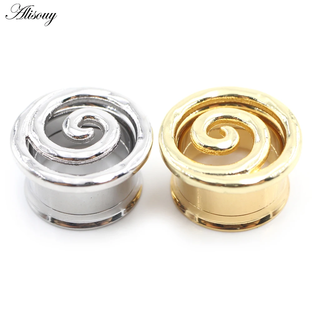 Alisouy 1PC Stainless Steel Hollow Spiral Vortex Flared Ear Tunnels Plug Expander Stretcher Gauges Earring Piercing Body Jewelry