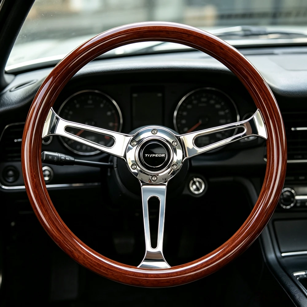 380mm Copy Wood Grain Steering Wheel 3 Spokes Long Hole Universal Sport Steering Wheel with Horn Button Automobile Parts