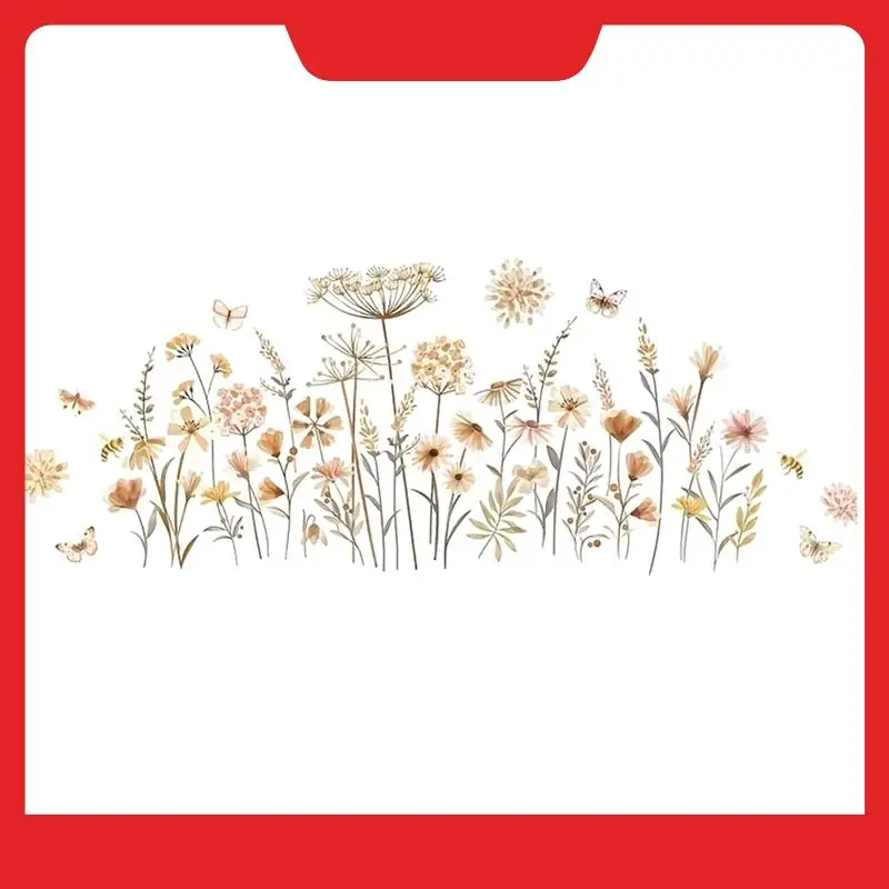 Kids Room Wall Stickers Boho Flower Wildflower Floral Grass Decals For Baby Nursery Girls Bedroom Decoration
