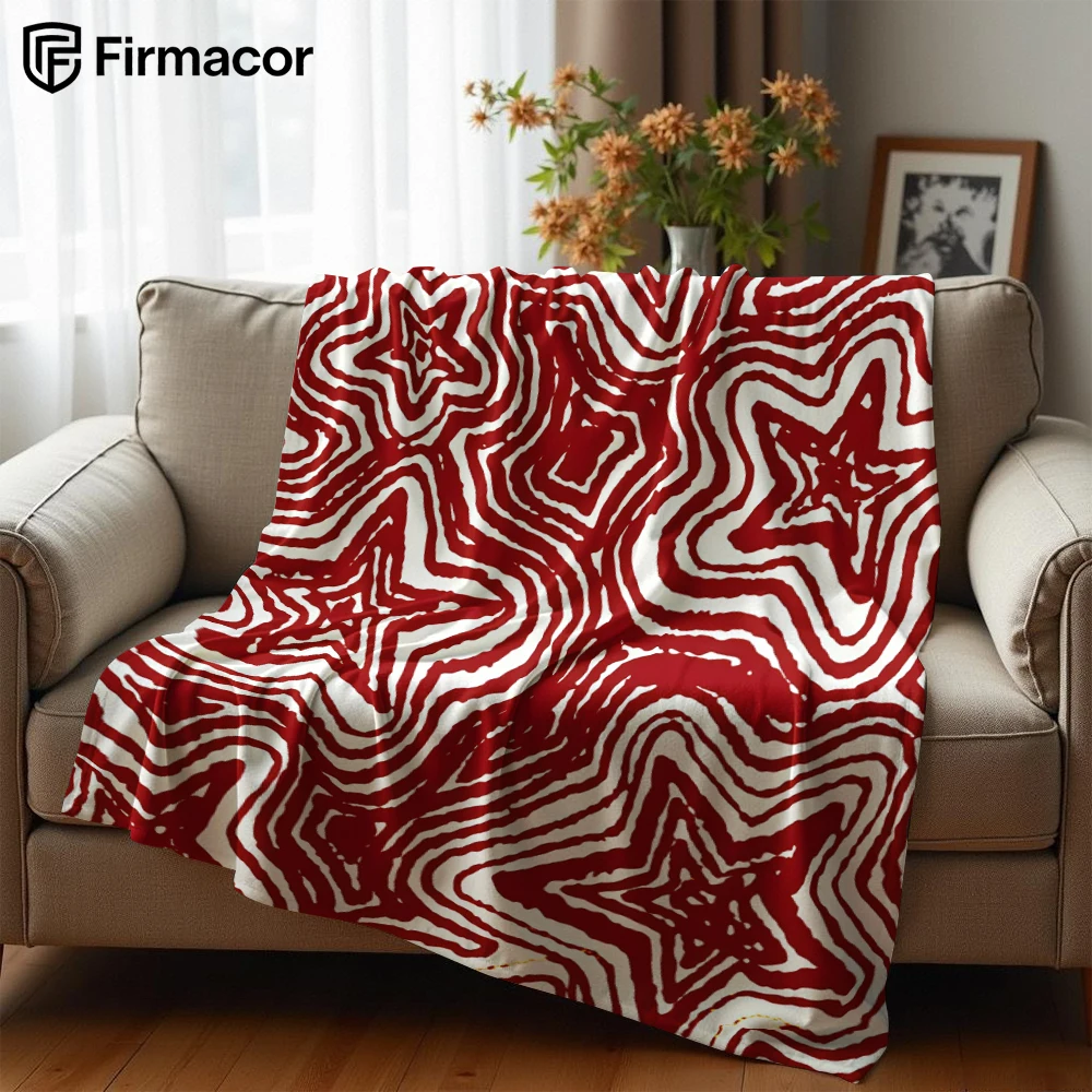 Red Swirl Star Lightweight Microfiber Soft Christmas Fleece Blanket Warm Cozy Throw for Bed Sofa Office Travel All Season