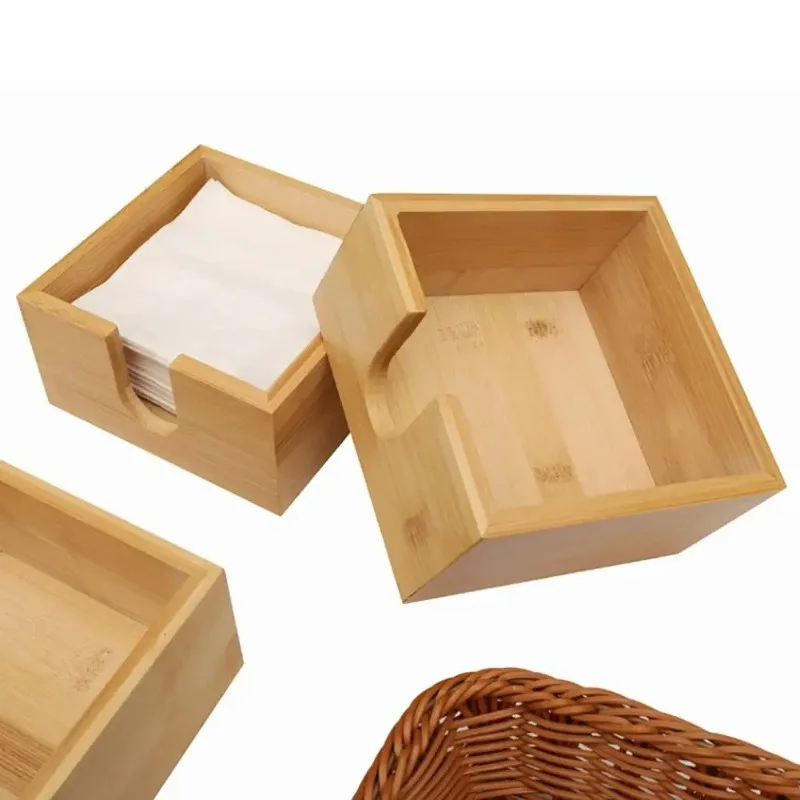 Wooden Napkin Holder Rustic Heavy Duty Square Countertop Tissue Box Restaurant Kitchen Napkin Dispenser Container Storage Box
