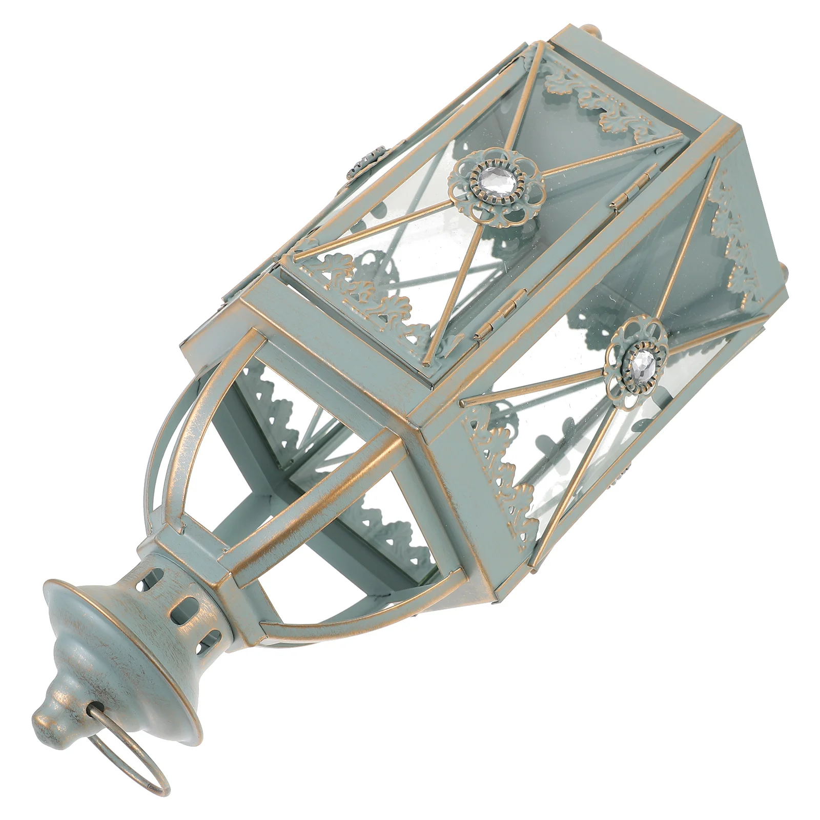 

Vintage Iron Art Lantern Glass Windproof Decorative Holder Table Centerpiece Romantic Home Decor Wedding Party