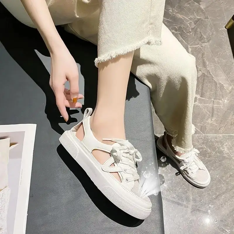 Women\'s Summer Mesh Casual Sports Sandals Soft Sole Non Slip Breathable Baotou Hollow Out Little White Shoes Casual Board Shoes