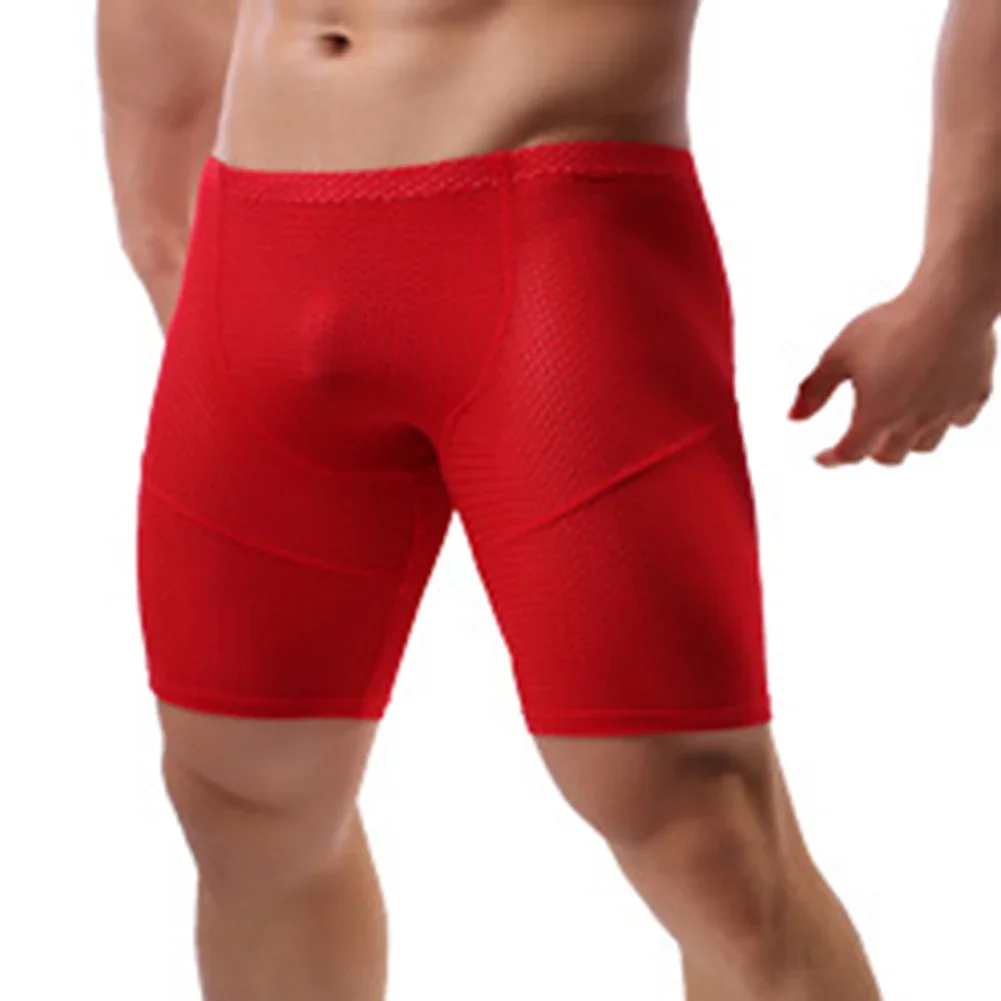 Men Stretch Underwear Longshorts Breathable Mesh Panties Sports Pants Long Underwear Lengthening Wear Resistant