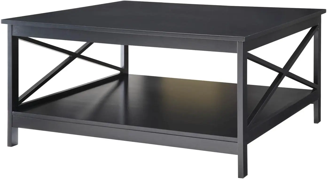 

Oxford 36 inch Square Coffee Table with Shelf, Black