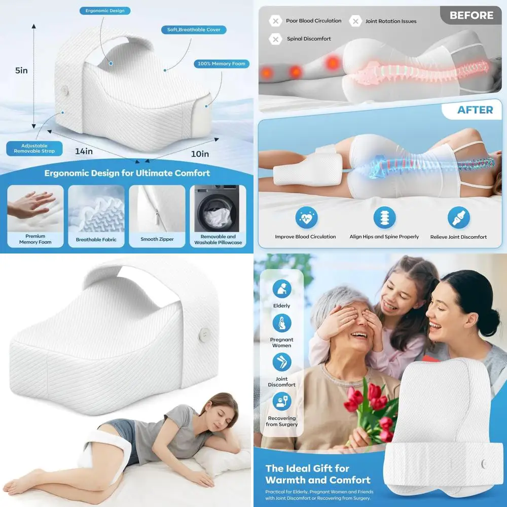 

Adjustable Strap Side Sleeper Knee Pillow, Memory Foam Leg Support for Better Sleep, Spinal Alignment, and Pain Relief