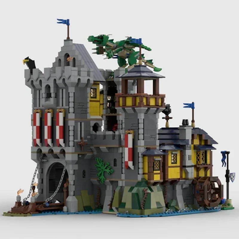 Military Fortress Model Building Bricks, MOC, Knights Castle, Tecnologia Blocos Modulares, Brinquedos de Natal, Conjuntos DIY, Montagem Presentes