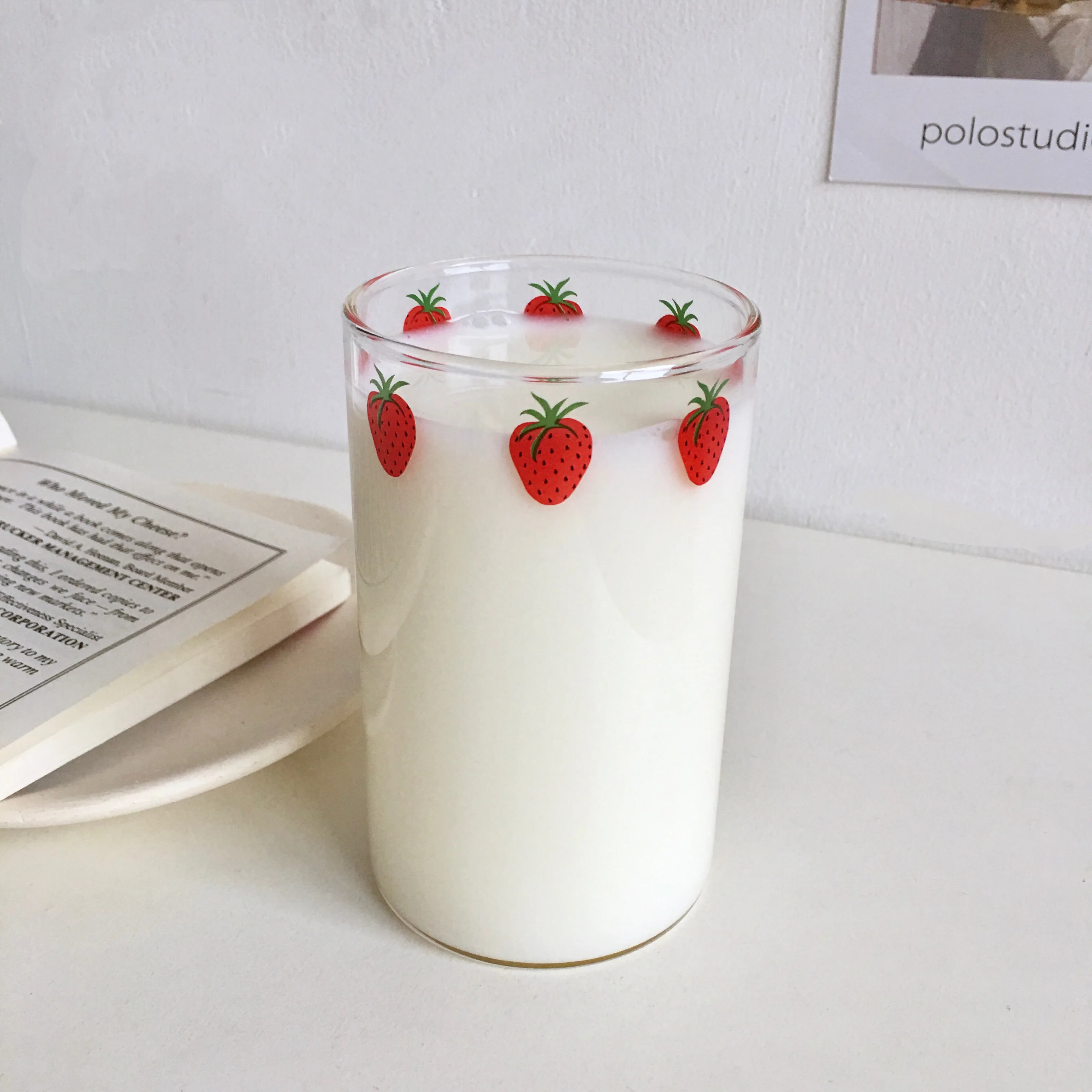 Nana Glass Cup with Straw 300ml  10oz Thick Glass Tumbler With Strawberry Prints Heat Resistant Gift for BBF 1 PC