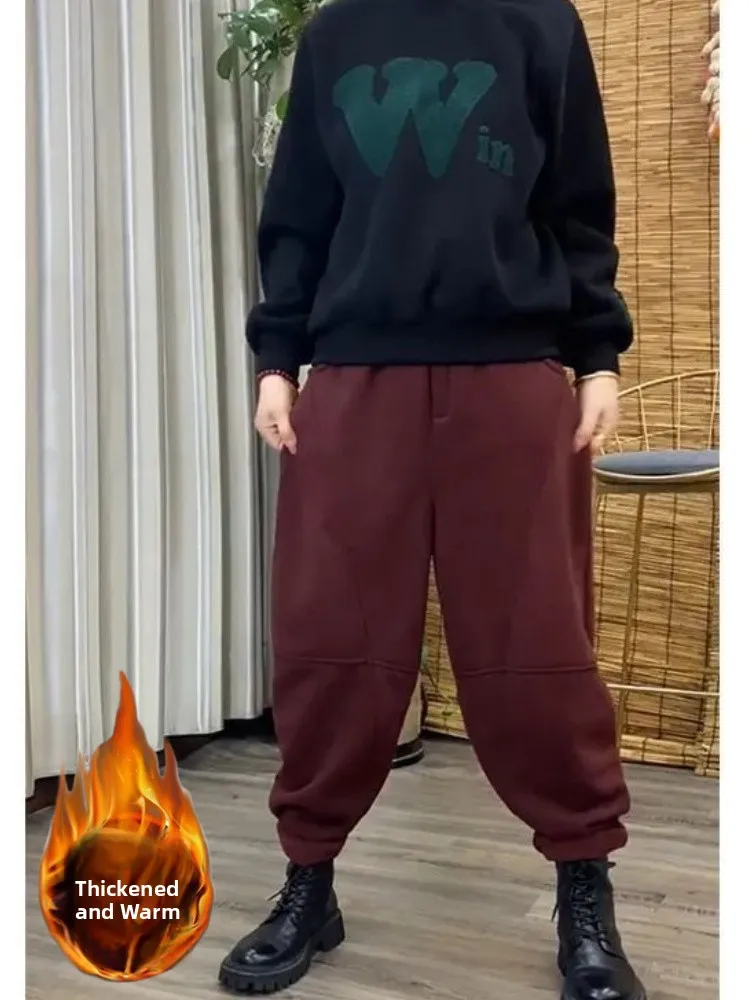 Thiened Fce Autumn Winter Casual Pants Women Large Size Pear ape Loose Slimming Lazy Faion Harlan Sweatpants