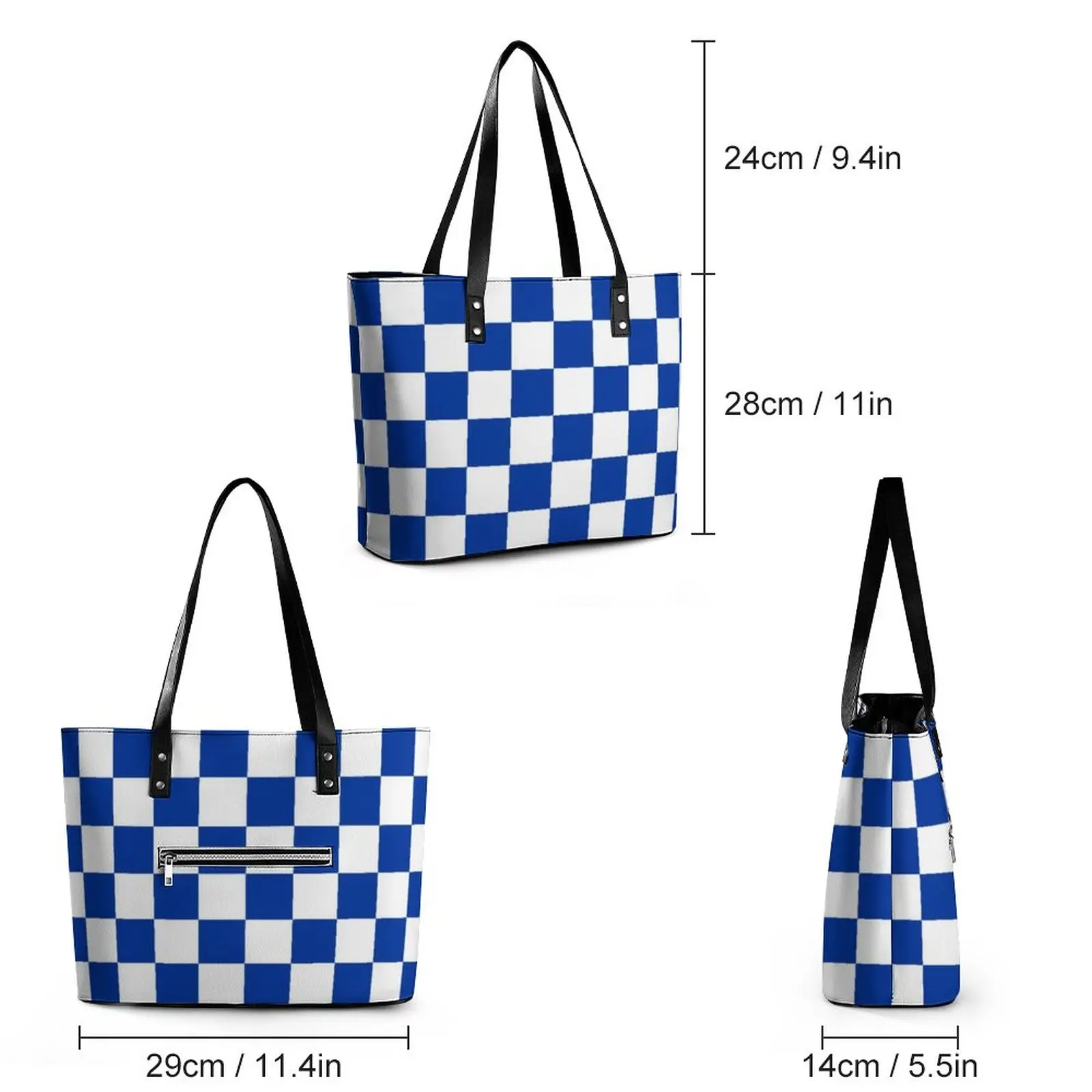 Borse a scacchiera blu e bianche borsa a tracolla in pelle PU con stampa a scacchiera Vintage borsa a tracolla firmata per la spesa Y2k Shopper Bags