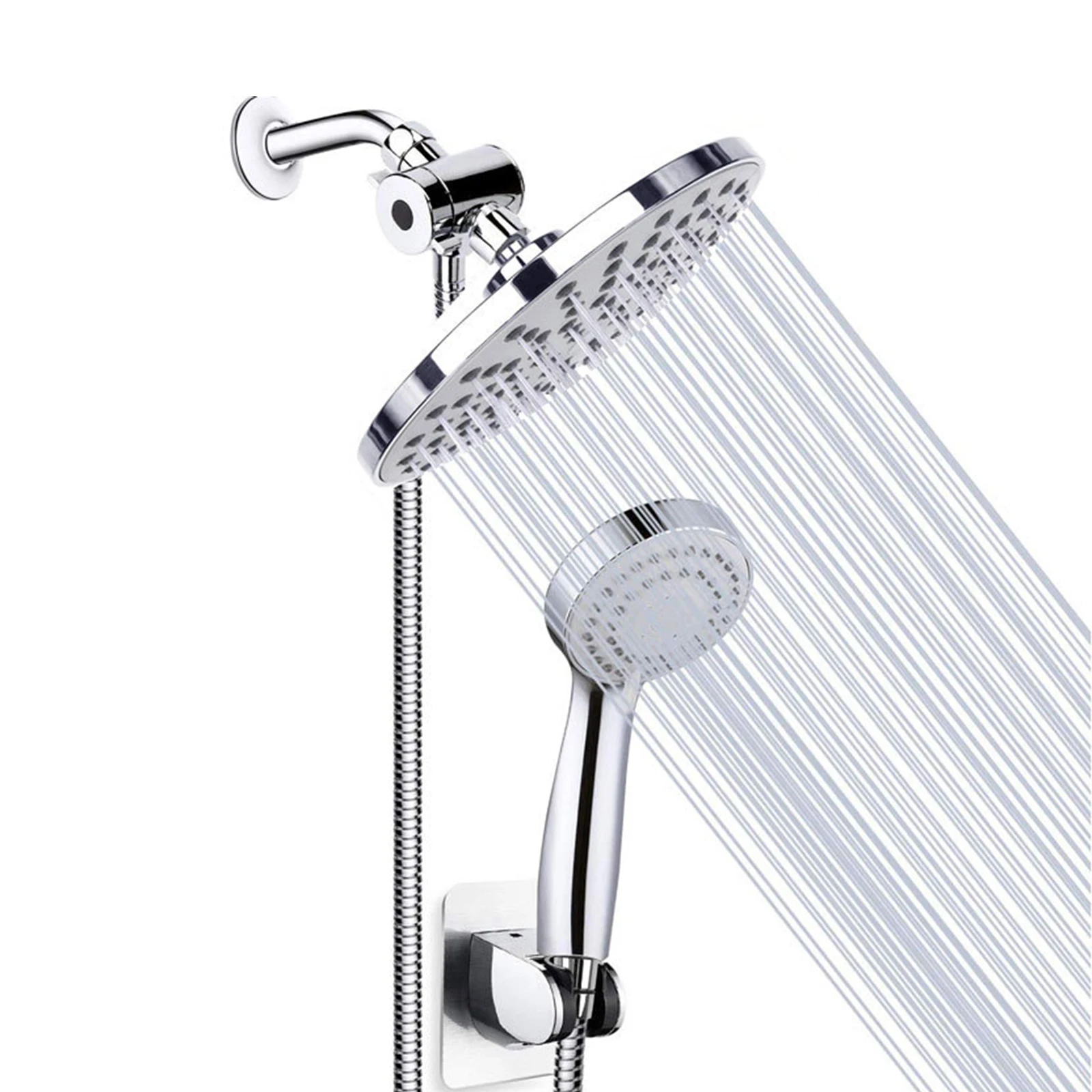 Rainfall Shower Head Combo 8 Inch Rain Showerhead and 3-Setting Handheld Showerhead Hose Bracket 3-Way Splitter Polished Chrome