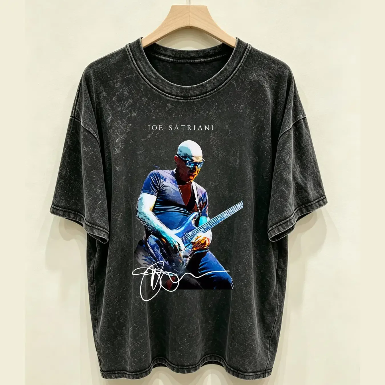 washed T Shirt Rare Joe Satriani Signature For Fan Black All Size HE763 vintage Washed Comfortable Versatile Stylish streetwear