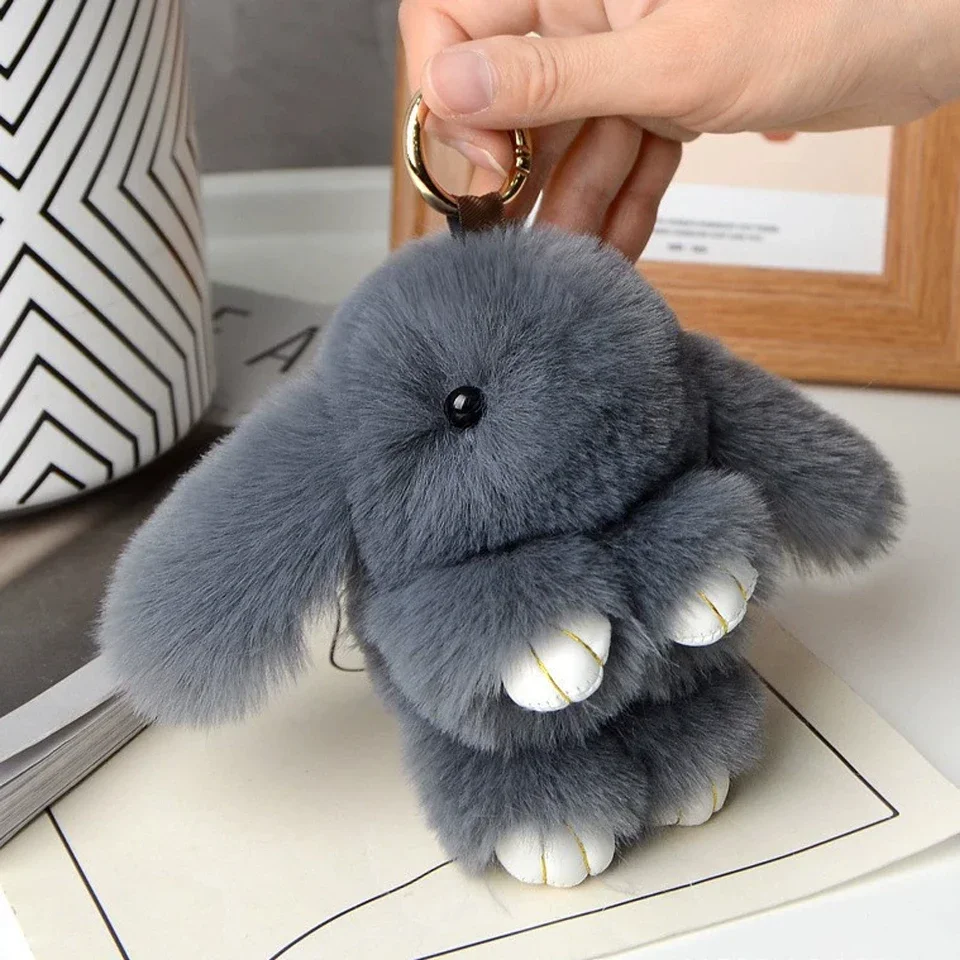 15cm fofo pele de coelho pompom coelho chaveiro macio bonito coelho chaveiro pele de coelho artificial para meninas saco chaveiro pom