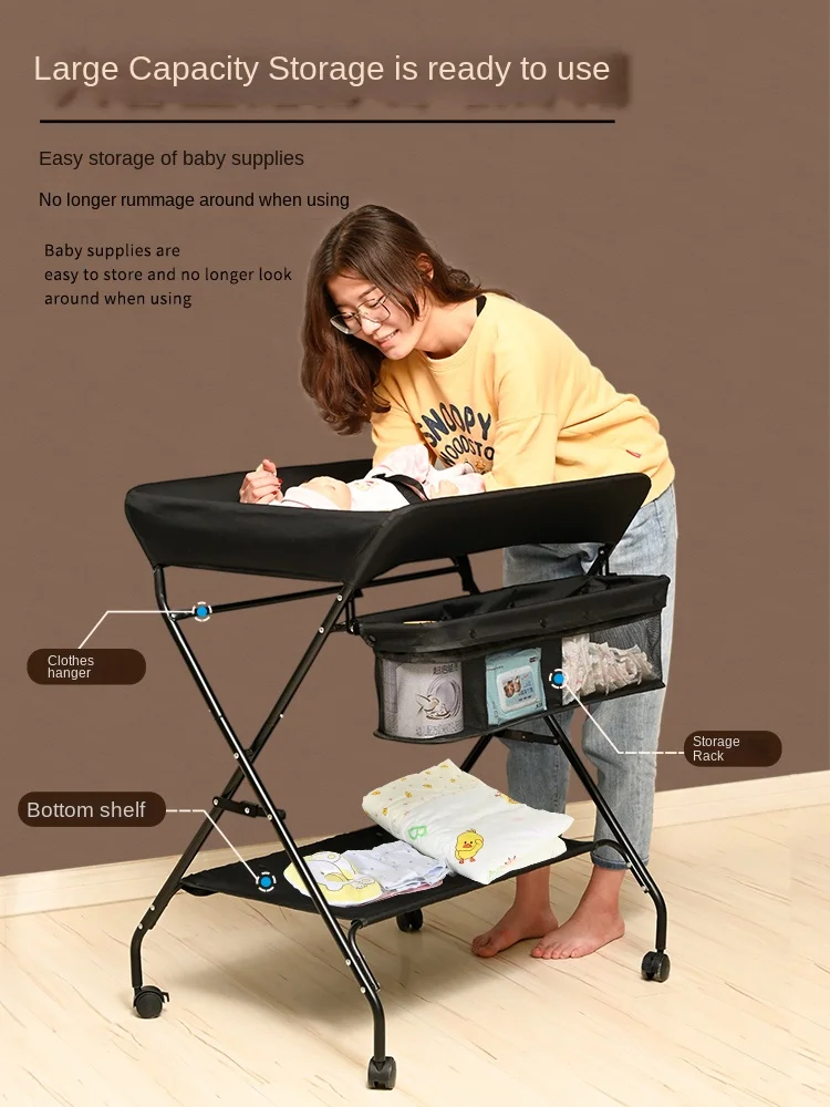 Diaper-Changing Table Newborn Baby Care Desk Baby Massage Massage Bath Foldable Mobile Crib