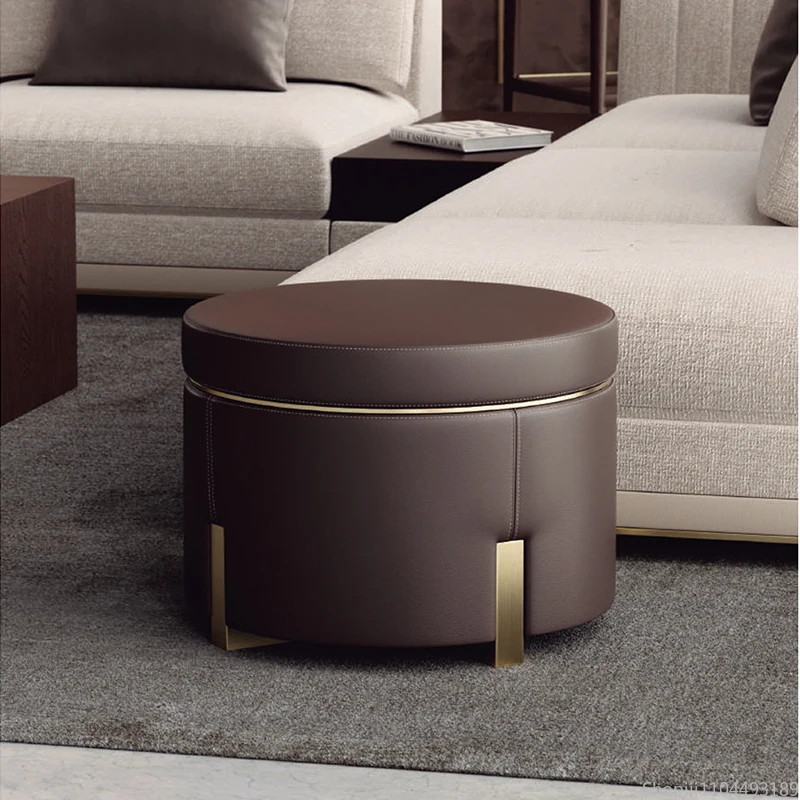 

High-end Living Room Ottoman, Round Footstool for Cloakroom, Designer Makeup Stool for Home Use