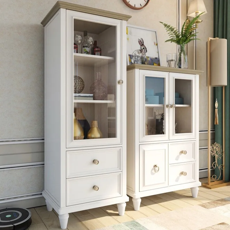 French bookcase glass display cabinet modern simple living room storage bookshelf arched display against the wall