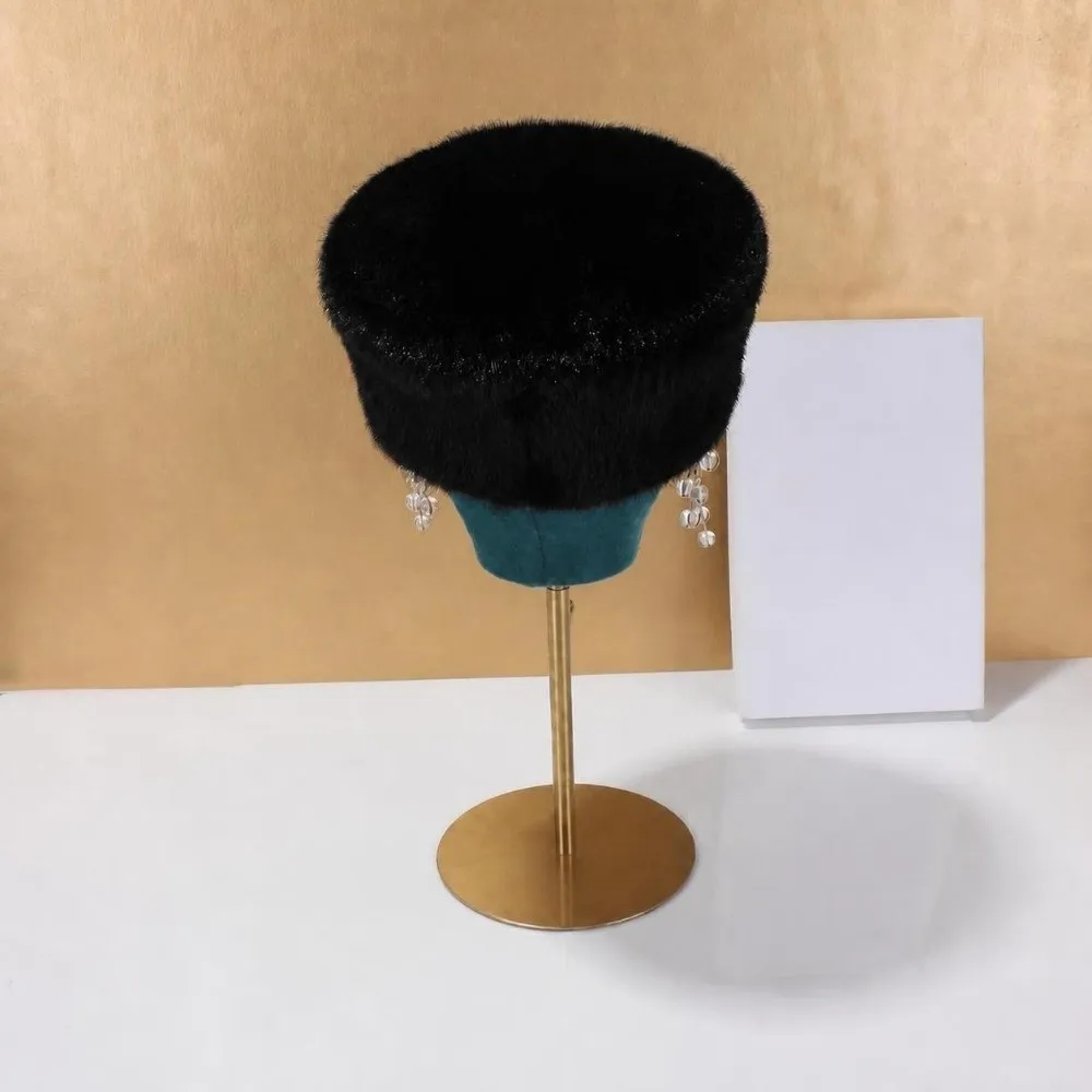 Durable Faux Mink Fur Pillbox Hat Flat Top Texture Flat Top Hat Face Flattering Versatile Winter Cap Women's Fashion
