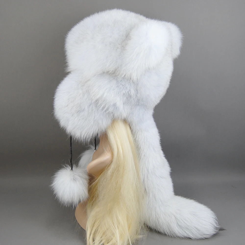 2026 Winter Fur Hat For Women Hat With Ear Real Fox Fur Caps Russian Luxury Women Bomber Hats Bonnets Trapper Cap Camo Fox Hat