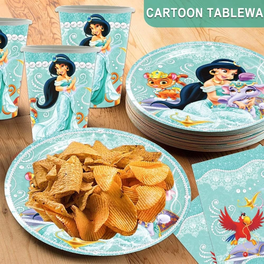 Disney Jasmine Princess Birthday Party Decoration Disposable Tableware Plates Balloons Backdrop Girls Favors For Party Supplies