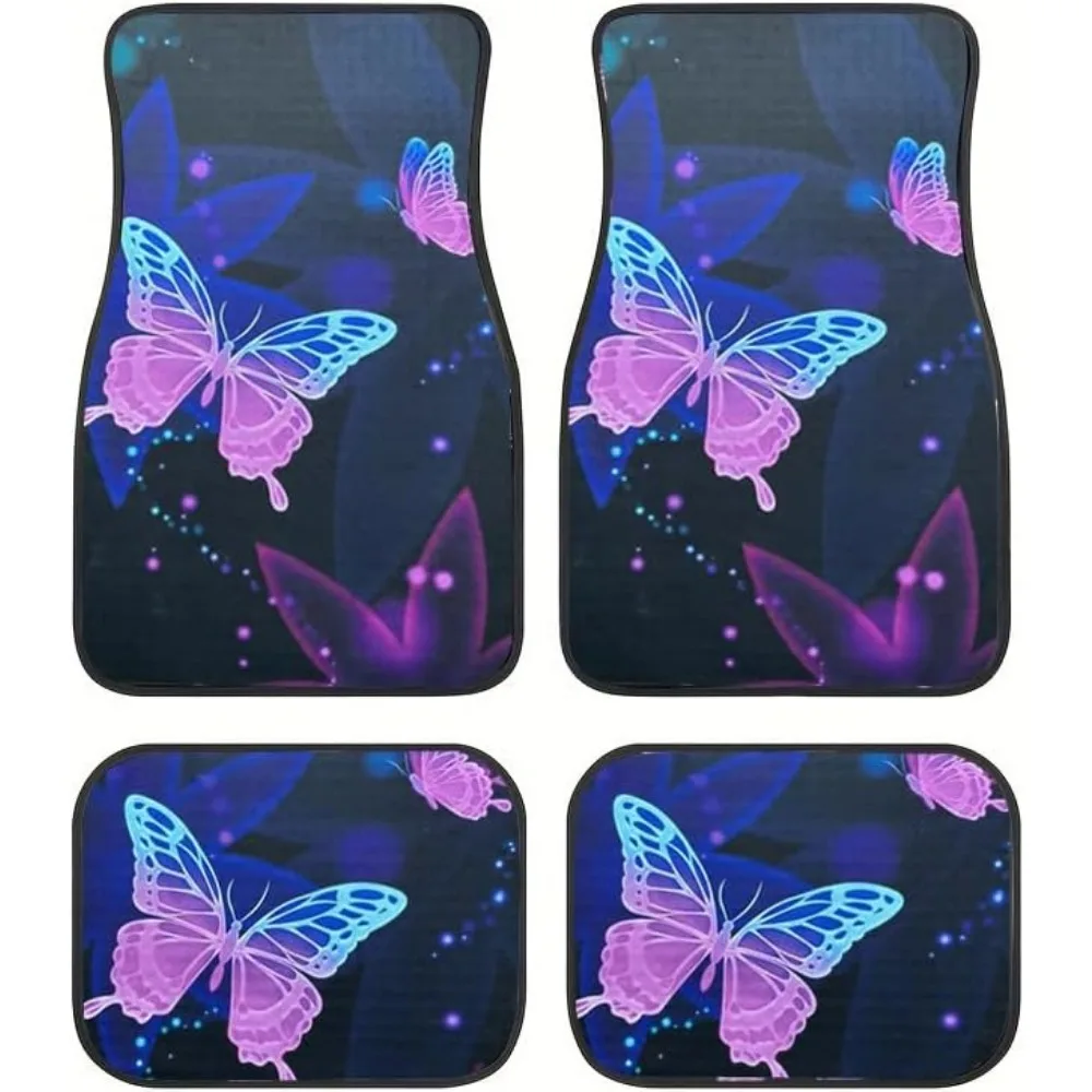 

Universal Four Piece Butterfly Print Black Carpet Floor Mats with Vinyl Heel Pad All Season Non Slip Waterproof