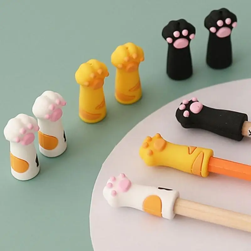 6 uds. Tapas de lápiz con garra de gatos de dibujos animados, tapas de lápiz de silicona a prueba de masticar, Protector de punta de lápiz de silicona para chico y estudiante