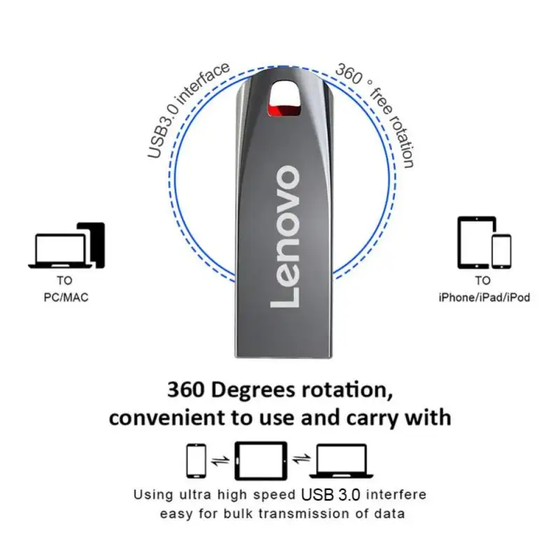 Lenovo USB แฟลชไดรฟ์ USB 2TB USB 3.0 USB 1TB pendrive กันน้ำ512GB หน่วยความจำ USB 256GB 128GB U Stick สำหรับแล็ปท็อปพีซีทีวี