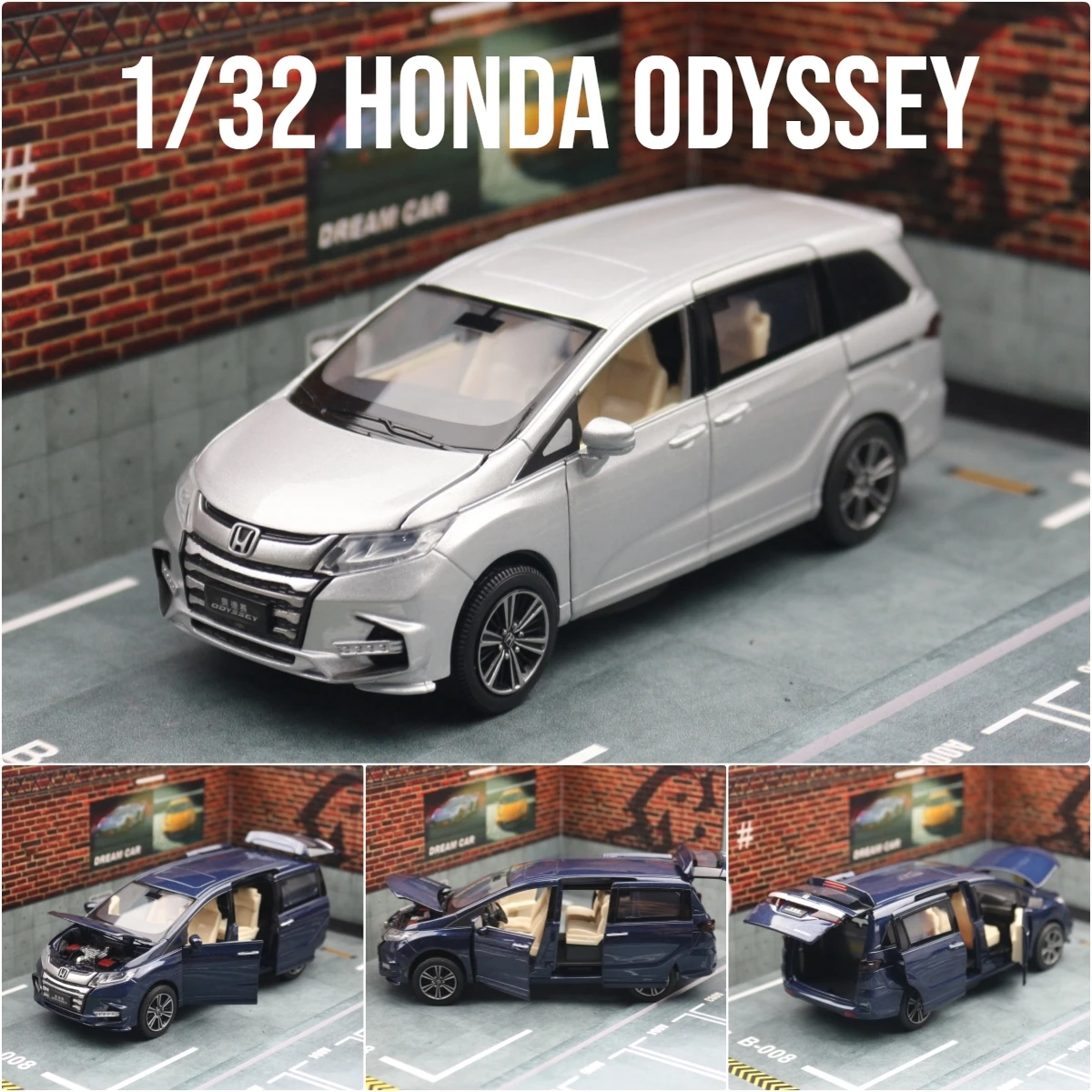 1/32 Honda Odyssey MPV Sport Toy Car Model JKM Diecast Metal Miniature Pull Back Sound & Light Collection Gift For Kid Boys