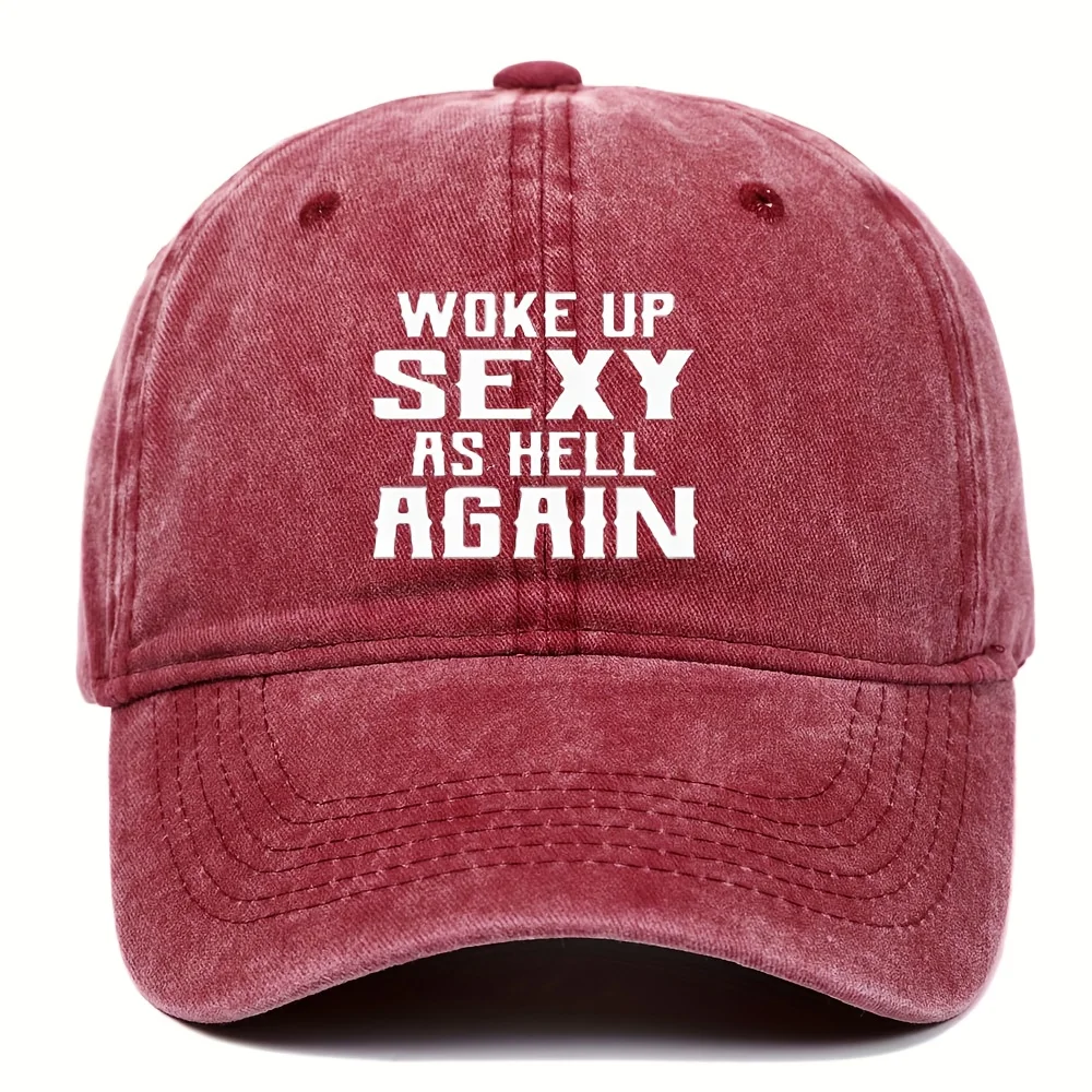 

Cool Hippie Curved Brim Baseball Cap, Woke Up Sexy As Hell Print Distressed Cotton Trucker Hat, Snapback Hat