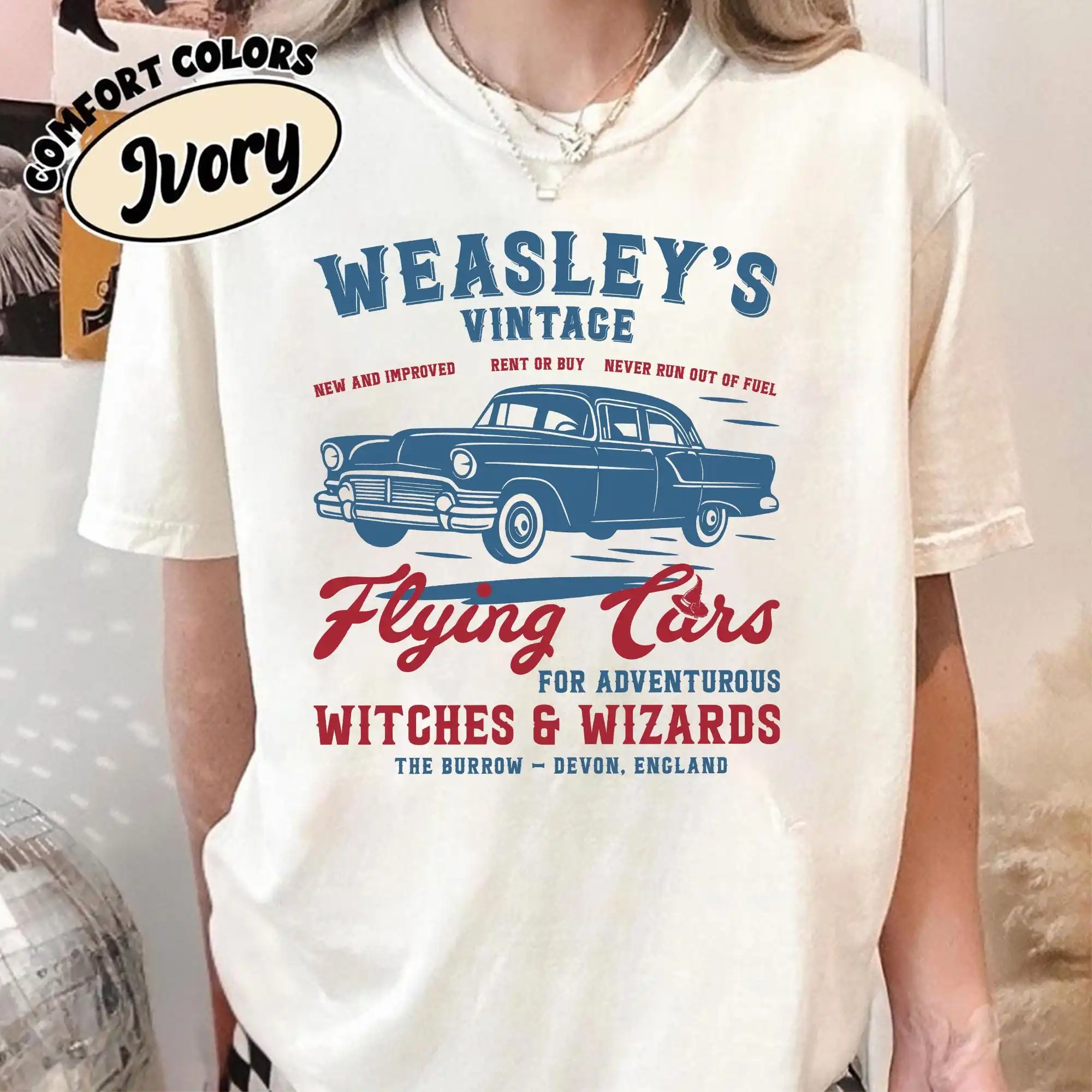 Weasley’s Vintage Flying Car Shirt T-Shirt, Wizard Tee, Fan Gift, Magic Car Tee, Witches & Wizards Apparel