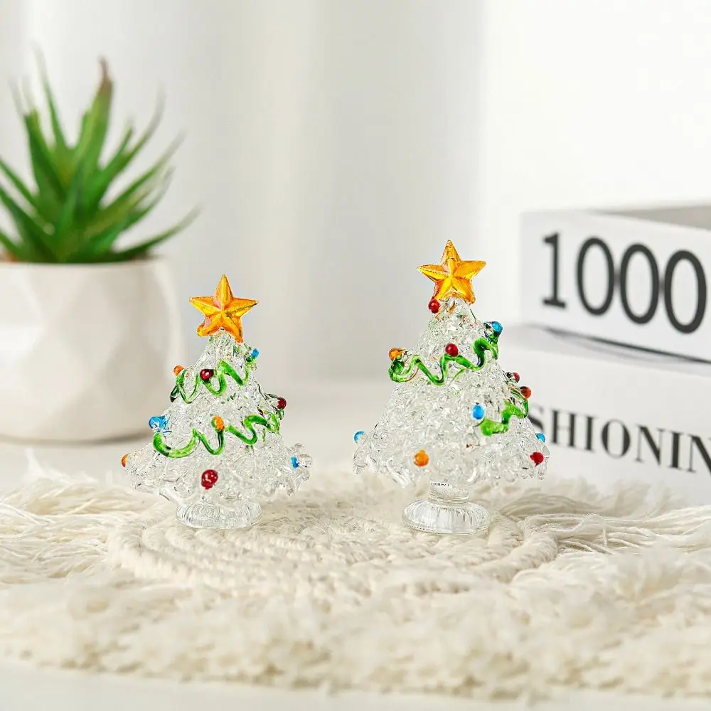 Glass Crystals Christmas Tree Figurine Mini Statue Christmas Tree Miniature Table Ornaments Handmade Crystals Ornaments