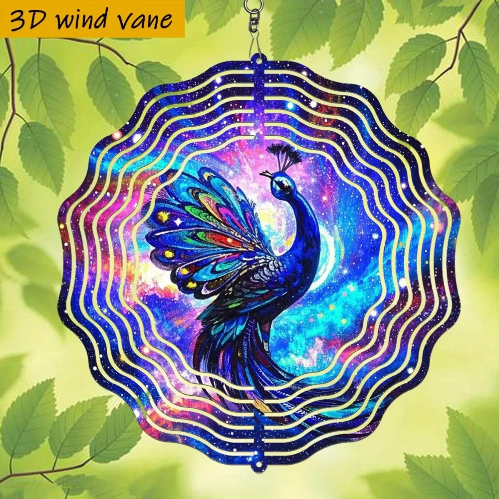 CIFBUY 3D Galaxy Peacock Wind Spinner Metal with Stained Glass Effect, Colorful Kinetic Garden Art for Patio & Yard Decor