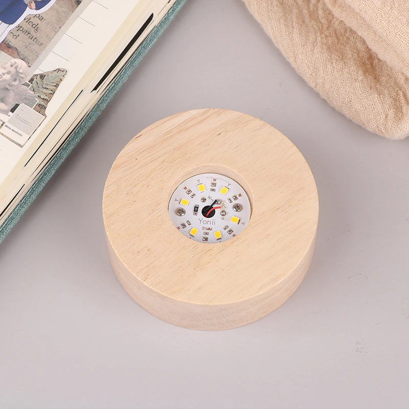 8/10cm Battery Operated Round Wooden LED Light Dispaly Base Stand Holder Table Night Lamp Base Crystal Glass Art Ornaments