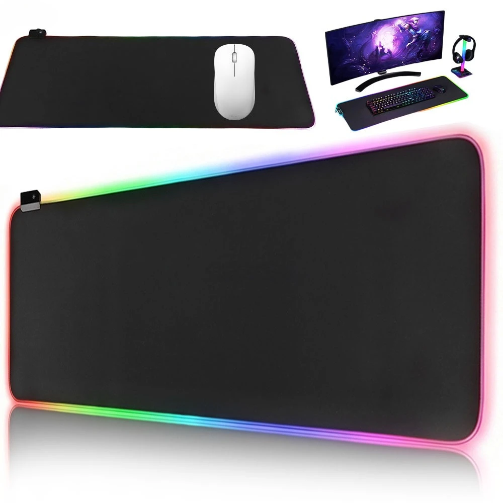 

1pc Waterproof & Anti-Fray RGB LED Desk Mat, Extended Large Black Mouse Pad for PC/Laptop, Gaming Keyboard Mat