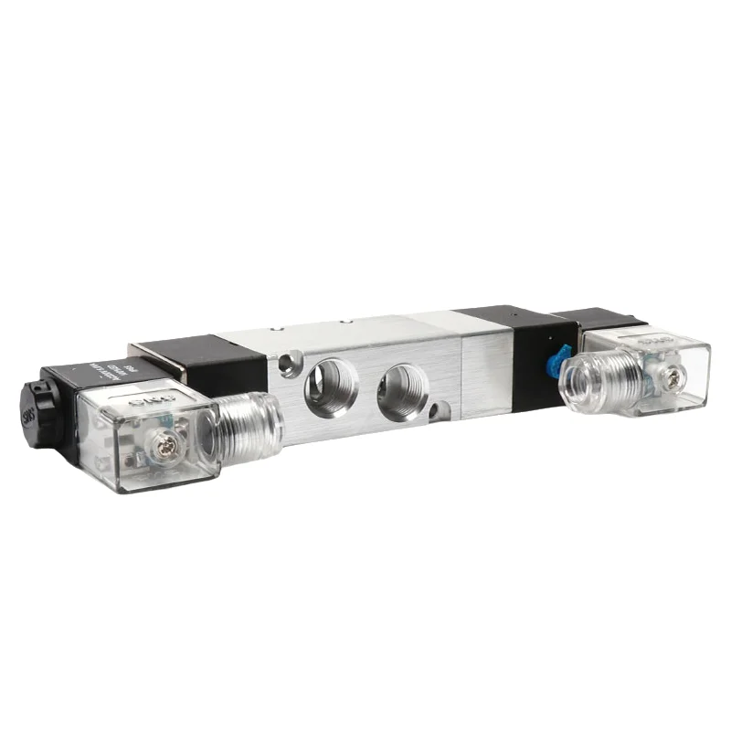 4V330-10 Solenoid Valve, 3-Position 5-Way Pneumatic Directional Control Valve, 24V Power-Off  Pressure-Holding Function