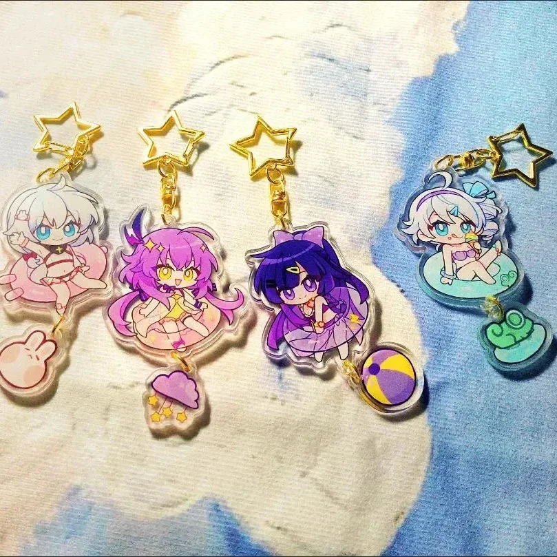 Honkai Impact 2/3 Summer Beach Swimming Circle Key Chain Acrylic Figure Raiden Mei Bronya Keychains Metal Key Ring Jewelry Gifts