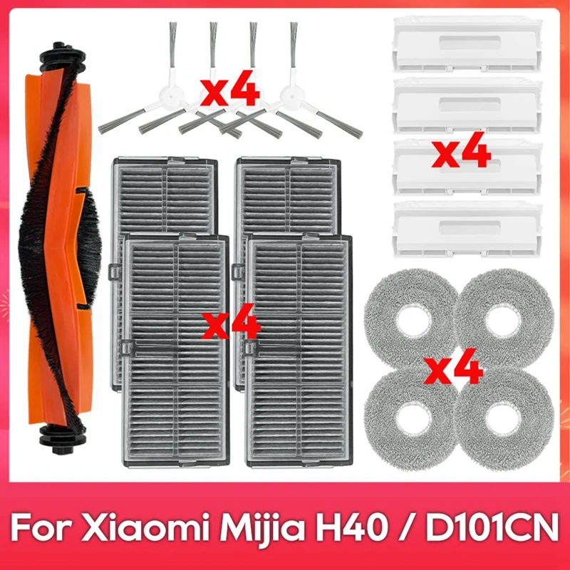 Para xiaomi mijia h40/d101cn peças de reposição acessórios escova lateral principal filtro hepa mop pano sacos poeira