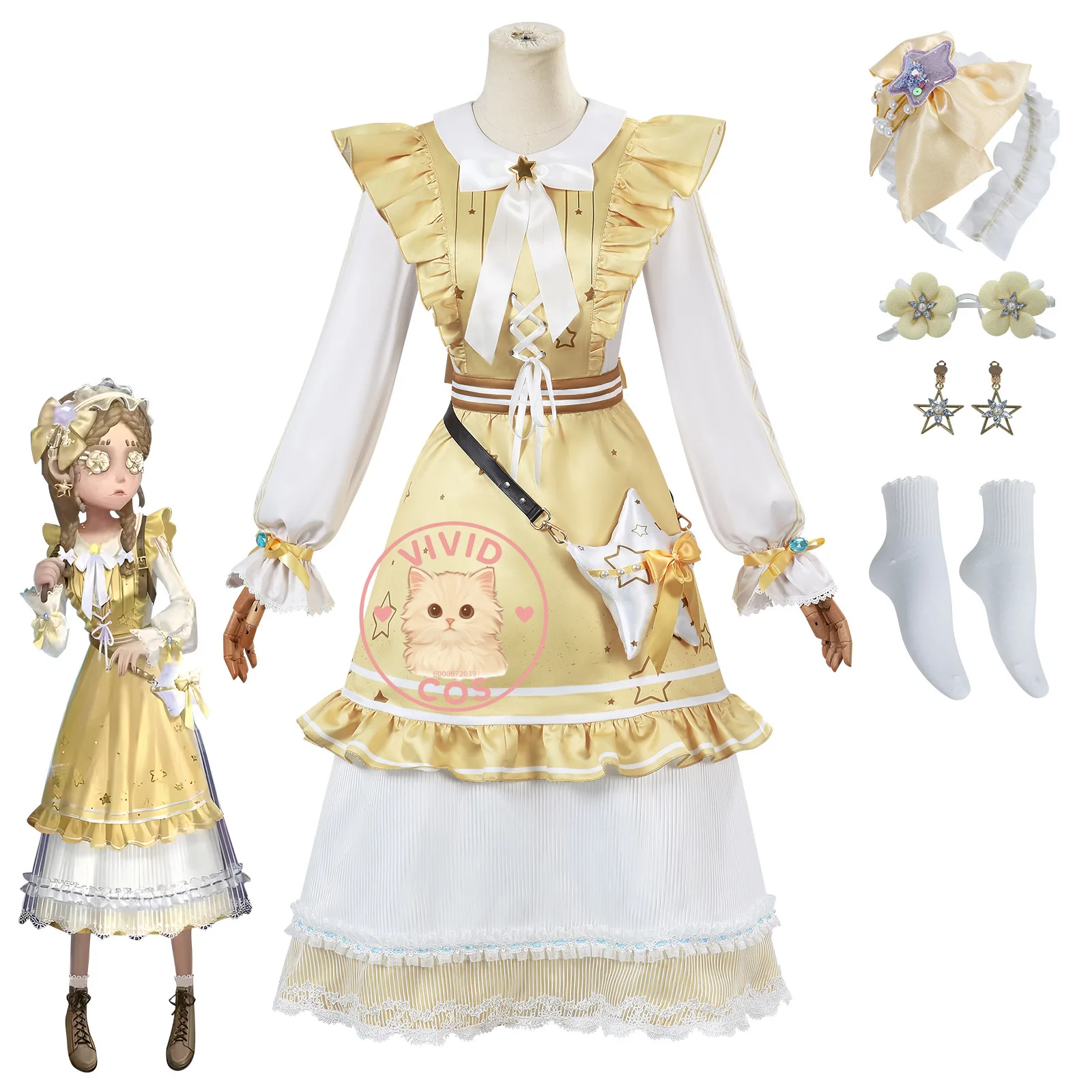 Jeu populaire identité V jouet marchand Cosplay Costume Anime Annie Lester jeu de rôle tenue mignonne petite fille robe jaune perruque Anime