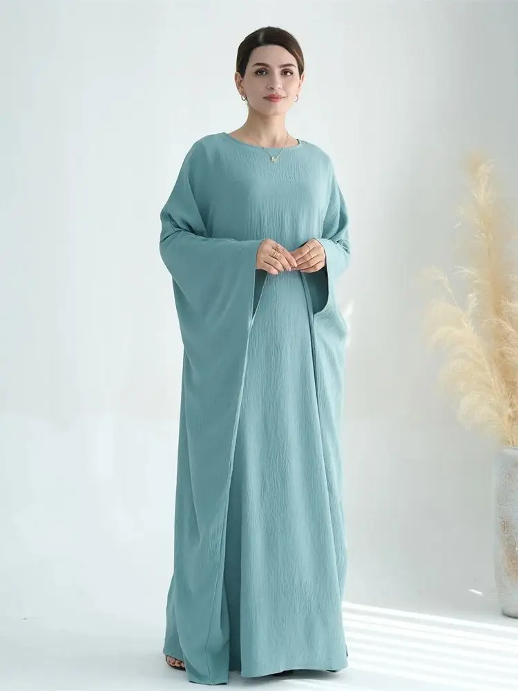 Vestido Kaftan Ramadan para mulheres, Eid Crepe, Batwing, Abaya Modest Butterfly, Dubai, Jersey muçulmano de luxo, Hijabs, Kebaya Vestidos, 2024