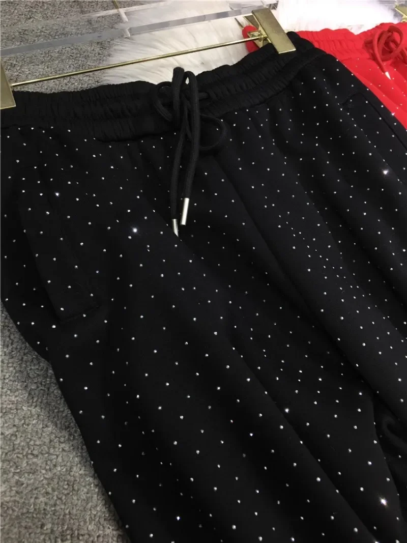 New Heavy Embroidery Sweatpants Fleece-lined Thickened Front And Rear Full Diamond Leisure Tappered Sports Pants Winter Trousers