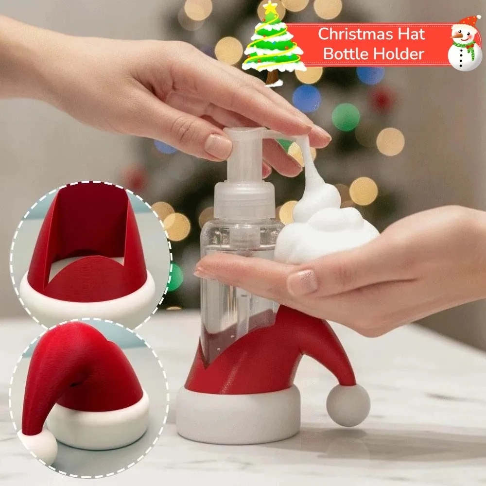 Bright Red Christmas Hat Bottle Holder Lightweight Design 3D PlA Santa Hat Bottle Sleeve Smooth Surface Round Base